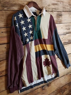 Aeropostale 衬衫男式 L 橄榄球风格 Polo Americana Distressed 褪色 100% 棉 — 第 1/4 张图片