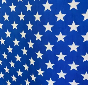 Blue Background w/ White Stars American Polycotton Print 60" Flag Fabric by yard - Picture 1 of 5