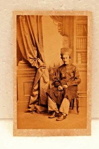 Antique CDV Photograph Parsi Man in Studio Setting with Curtain and Books Rare " - Picture 1 of 4