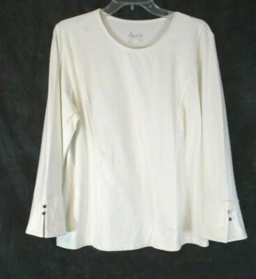 Camisa Top Denim & Co. Tejida Marfil Grande Cuello Redondo Puño Campana A300730 Mujer YE11 Foto 1 de 4