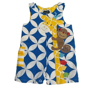 New MUD PIE Baby 0-6 Month Safari Giraffe Monkey Romper Summer - Picture 1 of 4