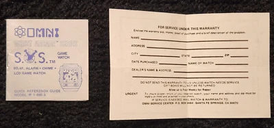 OMNI S.O.S инструкция + гарантия винтажный электронный игры часы LCD редкая - Изображение 1 из 4