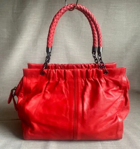 Bottega Veneta Clutch Chilli Red Soft Leather Boston Tote Hand Bag - Picture 1 of 24