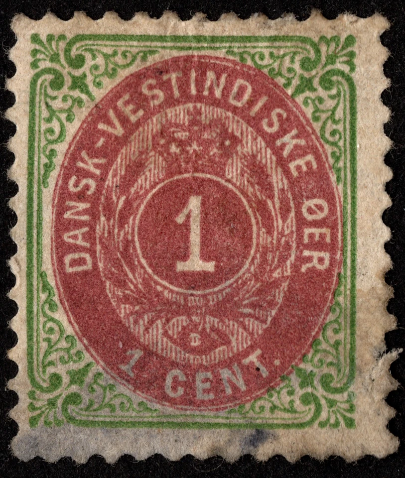 Danish West Indies Stamp Scott # 16 Mint F-VF 1 Cent Green & Red Violet Numeral - Image 1 of 1