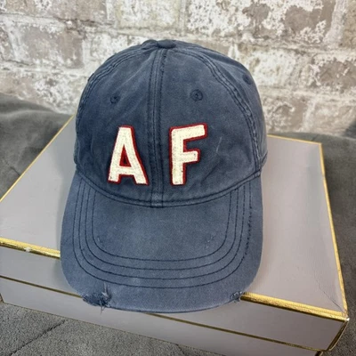 Abercrombie & Fitch Hat Cap Strap Back OSFM Blue AF Patch Mens Leather Strap - Image 1 of 4