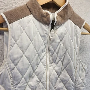 Talbots Quilted Puff Down Puffer Vest Womens XS Extra Small Cream Brown Corduroy - Picture 1 of 18