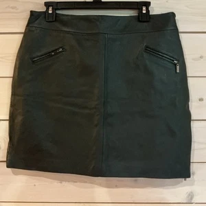 Attention Genuine Leather Black Skirt Size 14 Lined Side Zipper Zip Pockets - Picture 1 of 8