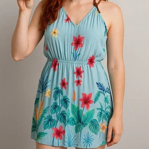 Abito nappa floreale senza marchio multicolore cocco ragazza resortwear tropicale taglia L - Foto 1 di 14