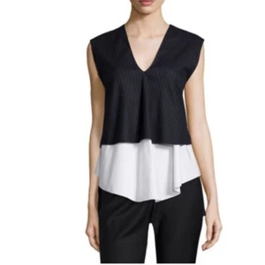 Derek Lam 10 Crosby Wool Pinstriped tiered Sleeveless V-neck blouse Sz 6 - Foto 1 di 13
