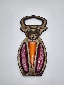 Vintage CAST IRON BULL BOTTLE OPENER Counterpoint Stained Glass - Picture 1 of 2