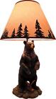 Rustic Standing Grizzly Bear Lamp w/Tree Silhouette Shade Cabin Lodge Decor