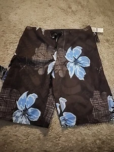 Hurley Board Shorts Boys Size 18 Drawstring Swim Trunks Brown - NWT - Picture 1 of 17