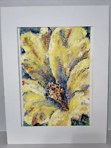 Floral Painting Yellow Hibiscus Flower Titled “Exotica” Matted 12x16 Acrylic Art - Picture 1 of 11
