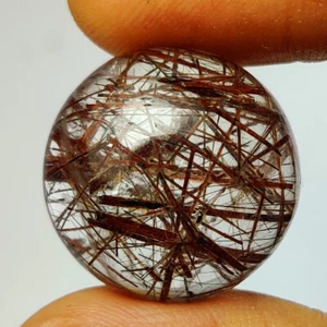 21.26 Ct-Natural Brown Multi Hair Rutile Quartz Beautiful Round Cab,India-G22 - Picture 1 of 2