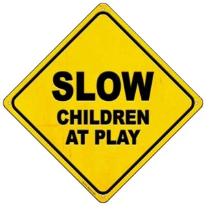 Slow Children at Play Novelty Mini Metal Road Notice 8" Cross Xing Crossing Sign - Picture 1 of 1