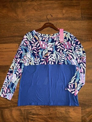 Lilly Pulitzer большой темно-синий вы были замечены FINN футболка с длинным рукавом Топ рубашка с Ярлыками - Изображение 1 из 4