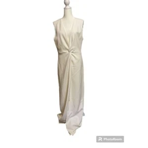 Halston Melanie Gown Stretch Crepe Chalk High Slit Column Women's Size 12 NWOT - Picture 1 of 11