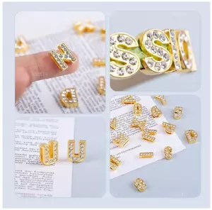 26 pcs GOLD Rhinestone Letters Slide A-Z DIY 8mm Charms Name Personalized - Picture 1 of 4