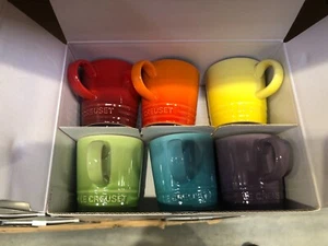 Le Creuset Stoneware Rainbow Multicolor Set of 6, 3 oz London Espresso Mugs NEW - Picture 1 of 5