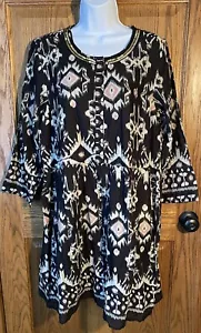 NWOT World Market Dress Women’s L/XL Black Kaftan Cinch Waist Boho Midi Dress - Picture 1 of 7