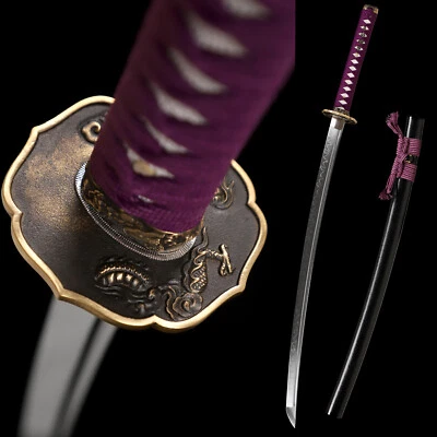 Dragón Latón Tsuba Púrpura Arcilla Templada T10 Acero Espada Japonesa Samurai Katana Foto 1 de 4
