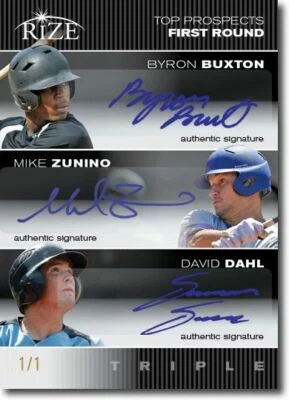 2012 Байрон BUXTON * Майк ZUNINO * Дэвид DAHL Rize дебютант черный пустой авто 1/1 - Изображение 1 из 2