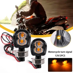 2X Black Mini LED Motorcycle Turn Signals Amber Blinker Light Universal Lamp - Picture 1 of 7