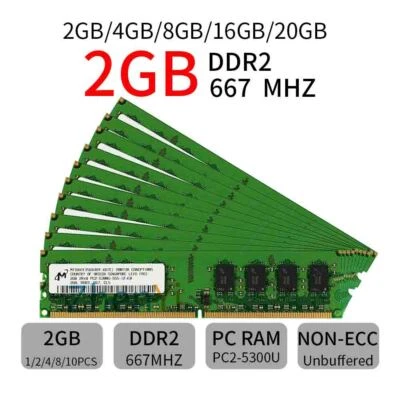 16GB 8GB 4GB 2GB PC2 5300U DDR2 667Mhz 1.8V DIMM For Micron Desktop Memory LOT - Image 1 of 4