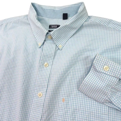 Camisa Izod Para Hombres Con Botones 3XLT Azul Claro Cuadros Guinga Bolsillo Logo Algodón Foto 1 de 4