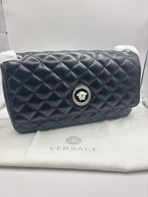 Versace Nappa Quilted La Medusa  Crossbody Black/Silver$1800 Hot deal  Authentic - Image 1 of 4