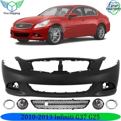 Front Bumper Cover Primed & Fog Lights Kit For 2010-2013 Infiniti G37 G25 Foto 1 de 4