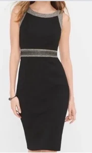 White House Black Market schwarz Ponte Tweed gestreift Einsatz Strick Etuikleid Gr. 2 - Bild 1 von 9