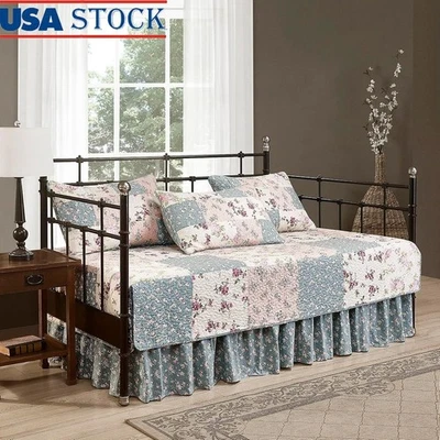 Juego de edredón floral vintage de 5 piezas fundas de retazos falda de cama con volantes nuevo Foto 1 de 4