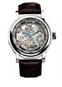 Pierre Laurent Men's Heirloom Swiss Skeleton Leather Strap Watch 45mm 82021 - Picture 1 of 12