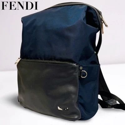 Mochila FENDI Monster Azul Marino Nylon Cuero Genuino Foto 1 de 4