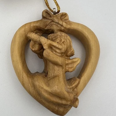 Enfeite de Natal vintage madeira oliveira coração de anjo Israel - Imagem 1 de 4