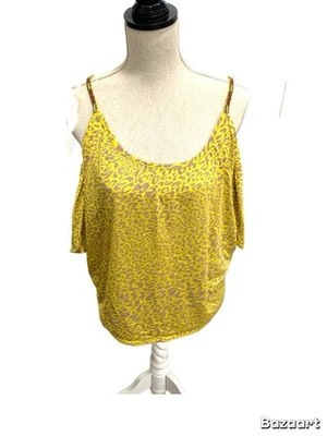 Top Jessica Simpson Hombro Frío Estampado Leopardo Amarillo Gris Talla: L Foto 1 de 4