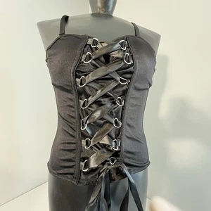 Top corsetto donna Spirit Halloween Med raso stringato nero ferretto imbottito gotico - Foto 1 di 12