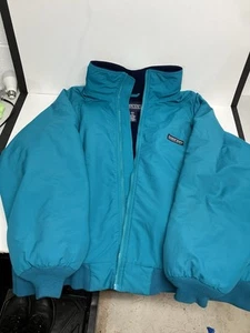 VINTAGE Lands End Jacket Mens Lg Blue Bomber Fleece Lined Squall Style 90s - Picture 1 of 5