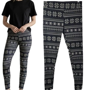 Time & Tru Fair Isle Schneeflocke Grafik Velours Knöchel Leggings-Größe Large Neu mit Etikett - Bild 1 von 11