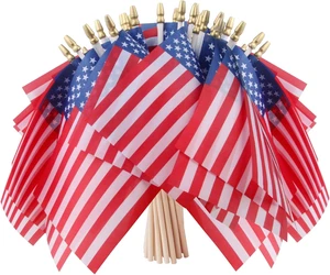 Confezione 50 Piccole Bandiere Americane con Bastoncini, 4X6 Pollici Mini Portatile US American - Foto 1 di 7