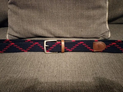 Polo Ralph Lauren Men's Leather-Trim Webbed Belt, Zig Zag Navy Blue/Red - Image 1 of 4