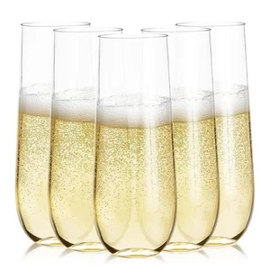 24-Pack Stemless Plastic Champagne Flutes - 9 oz Clear Disposable Glasses for... - Picture 1 of 6