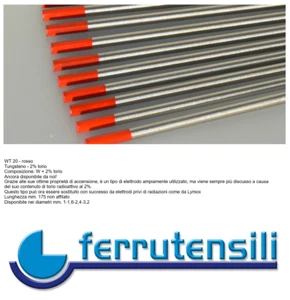 Elettrodo Tungsteno per Saldatura TIG WT20 Rosso 2% Torio diametro mm. 2,4 - Foto 1 di 1