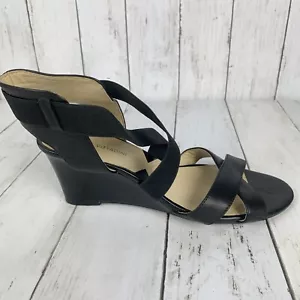 Sandalias de cuña Adrienne Vittadini Rheanne zapatos de cuero negro talla 8,5 tiras - Imagen 1 de 8