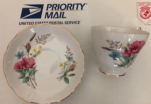 Vintage REGENCY Bone China Tea Cup & Saucer w/Flowers and Gold Trim, England - Bild 1 von 2