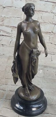 Art Nouveau Doncella Romana Desnuda Bronce Mármol Base Escultura Cera Perdida Decoración Estatua Foto 1 de 4
