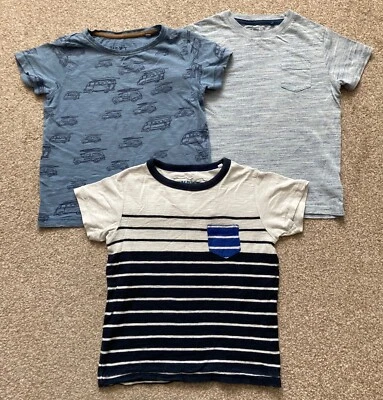 NEXT Boys 3pk Blue T-Shirts 2-3 Years Stripes Vehicles Cars Camper Vans Surf - Image 1 of 4
