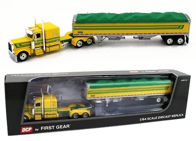 2023 DCP 1:64 *YELLOW & GREEN* Peterbilt 389 63" Flattop w/WILSON GRAIN TRAILER - Image 1 of 4