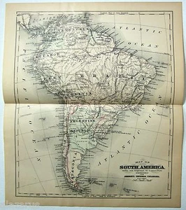 South America - Original 1886 Copper-Plate Map by AJ Johnson. Antique - Picture 1 of 2